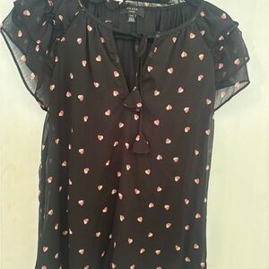 Elegant Black Blouse with Pink Heart Details